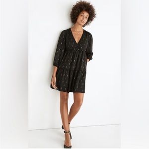 NWT - Madewell Black and Gold Tiered Mini Dress - XS